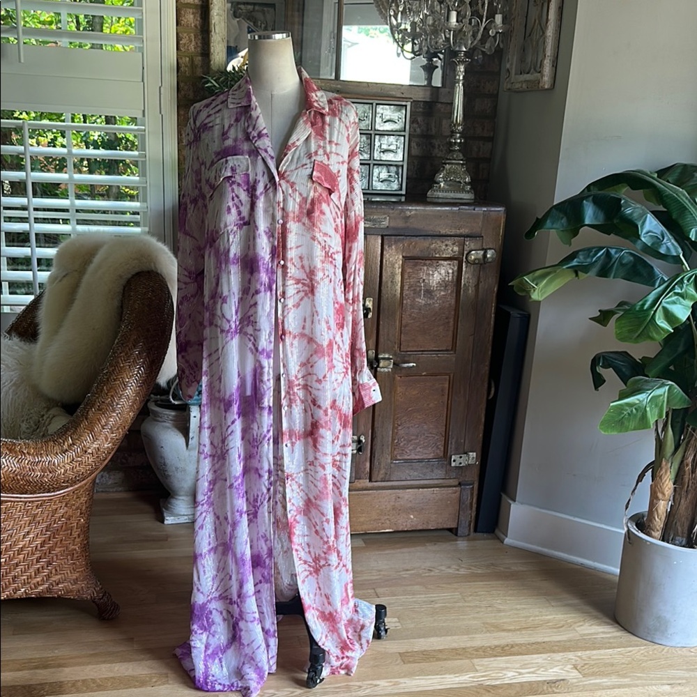 ROCOCO SAND Ava Maxi Shirt Dress Rosewood & Lilac MEDIUM NEW NO BELT